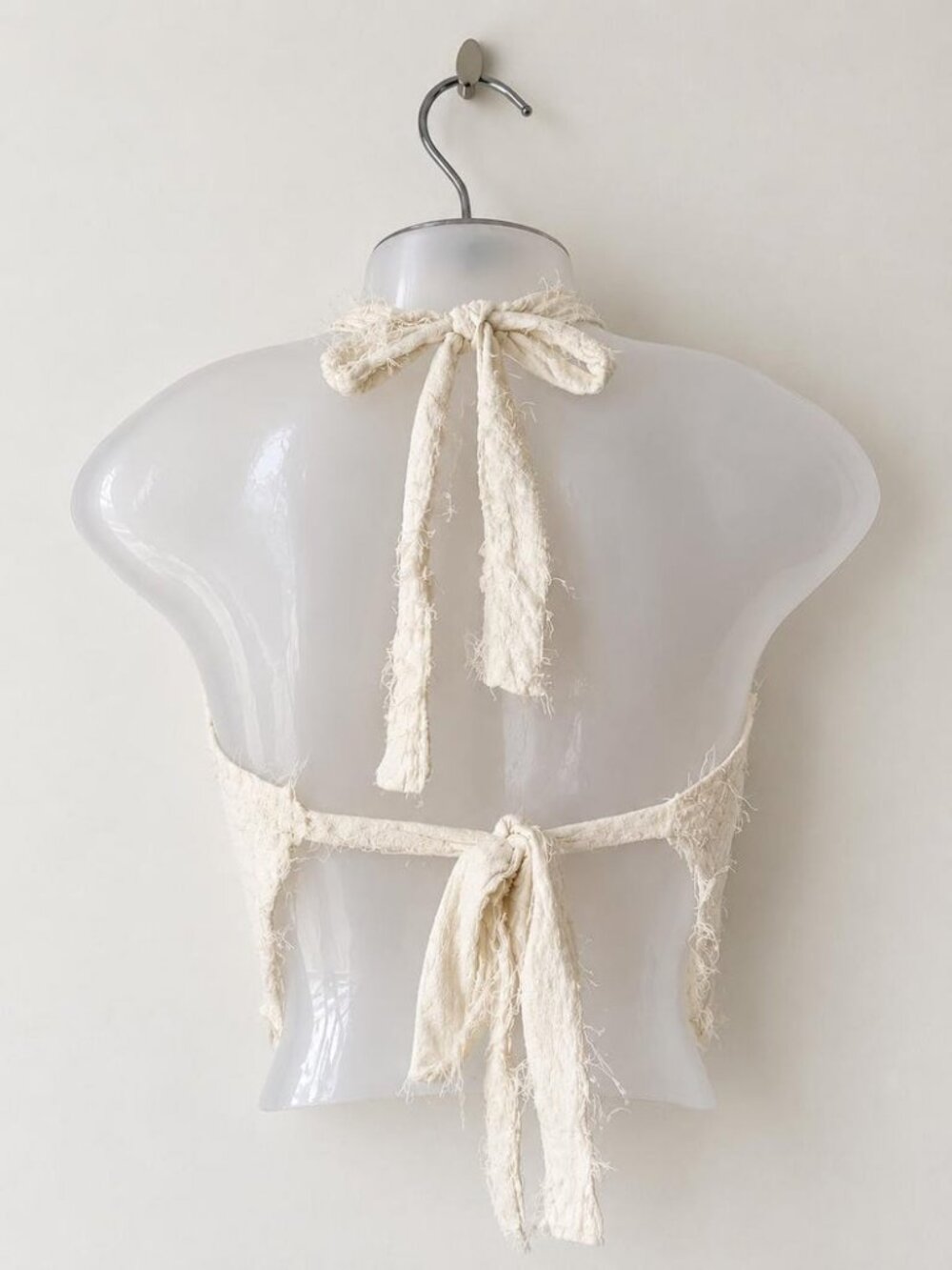 Thearah White Fringe Crop Top, Organic Cotton Sleeveless V Neck, Small - Picture 5 of 7